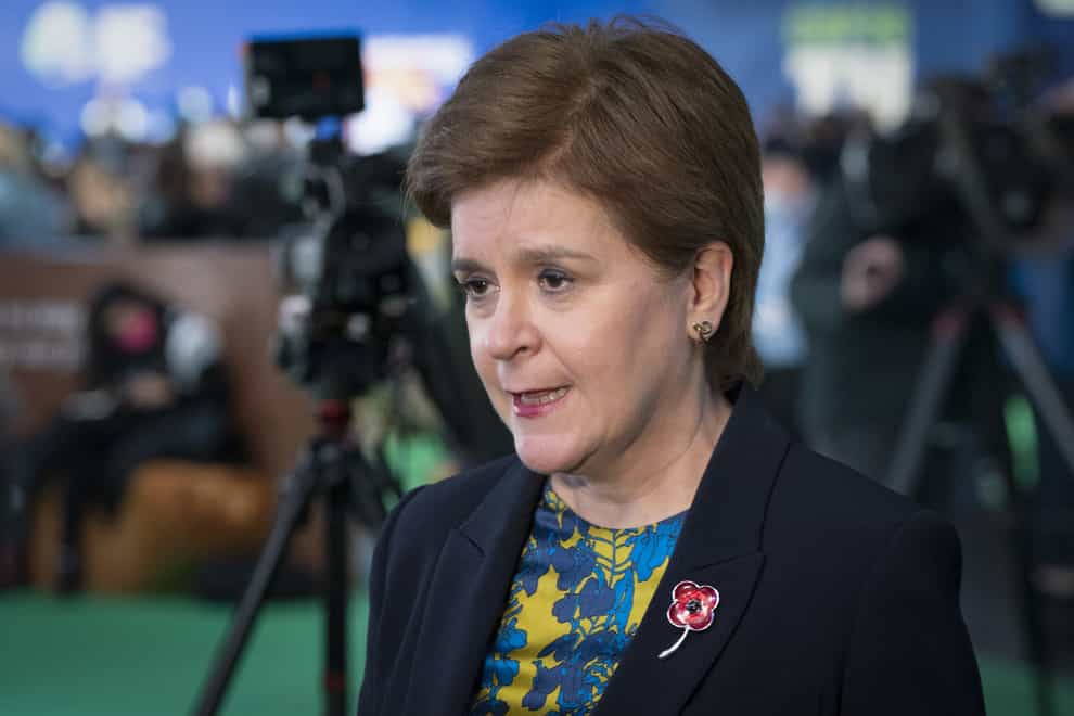 First Minister Nicola Sturgeon speaks to the media during the Cop26 climate summit in Glasgow (Jane Barlow/PA)