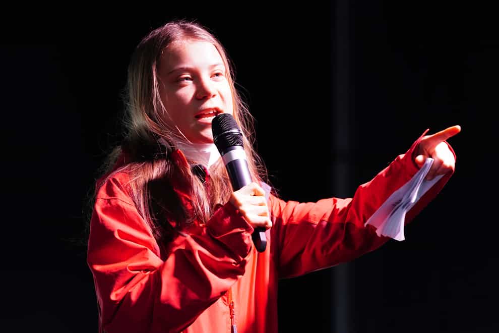 Climate activist Greta Thunberg speaking on the main stage in George Square as part of the Fridays for Future Scotland march during the Cop26 summit in Glasgow. Picture date: Friday November 5, 2021.