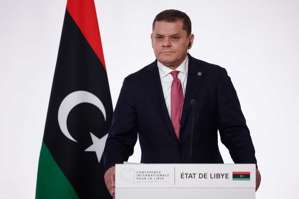 Libyan prime minister Abdul Hamid Dbeibah during a press conference following a conference on Libya (Yoan Valat/AP)