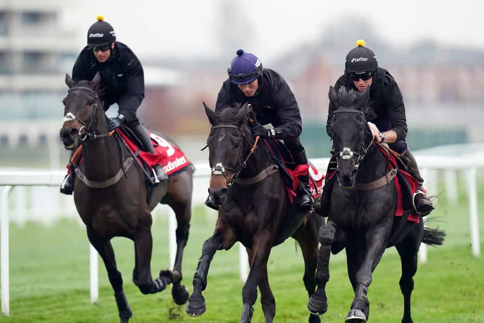 Clan Des Obeaux, Enrilo and Monmiral (left to right) at Newbury on Tuesday (Adam Davy/PA)