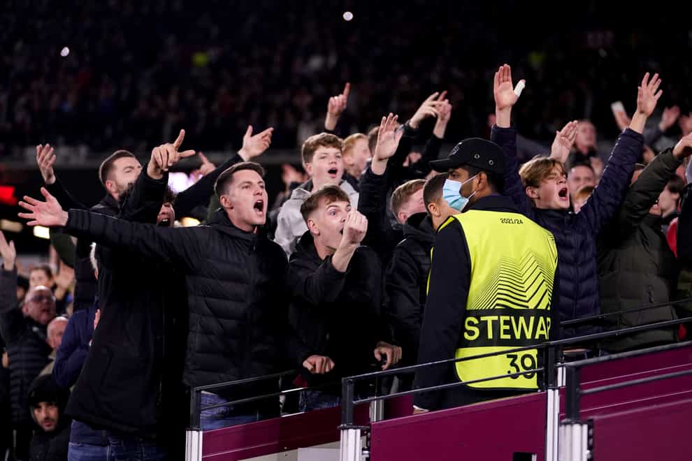West Ham fans have been banned from attending the club’s Europa League game in Vienna (John Walton/PA)
