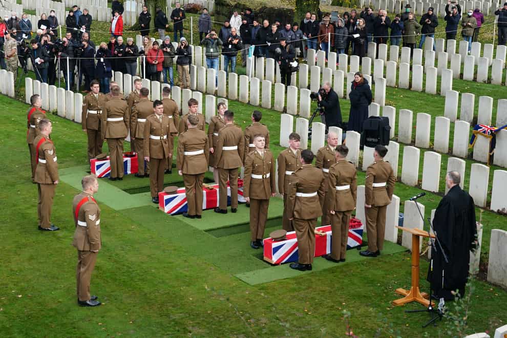 Nine British soldiers are laid to rest in Belgium more than a century after their deaths (Gareth Fuller/PA)