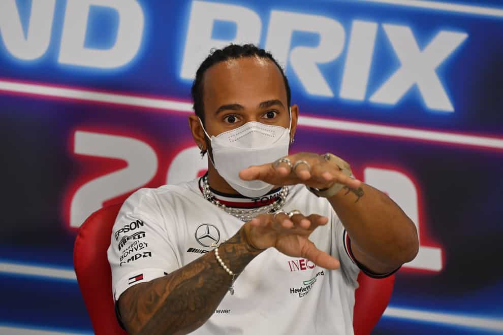Mercedes driver Lewis Hamilton speaks during a press conference ahead of the Qatar Grand Prix (Andrej Isakovic, Pool Photo via AP)