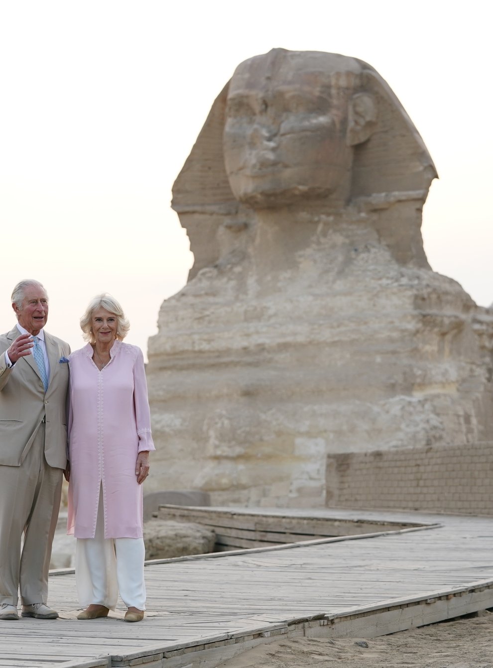 The Prince of Wales and the Duchess of Cornwall during a visit to the Great Sphinx of Giza, Egypt (Joe Giddens/PA)