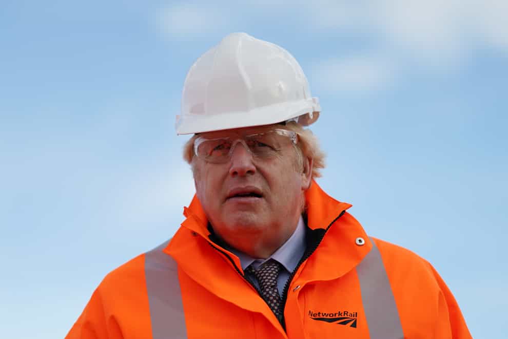 Prime Minister Boris Johnson during a visit to the Network Rail hub at Gascoigne Wood, near Selby, North Yorkshire, to coincide with the announcement of the Integrated Rail Plan (Ian Forsyth/PA)