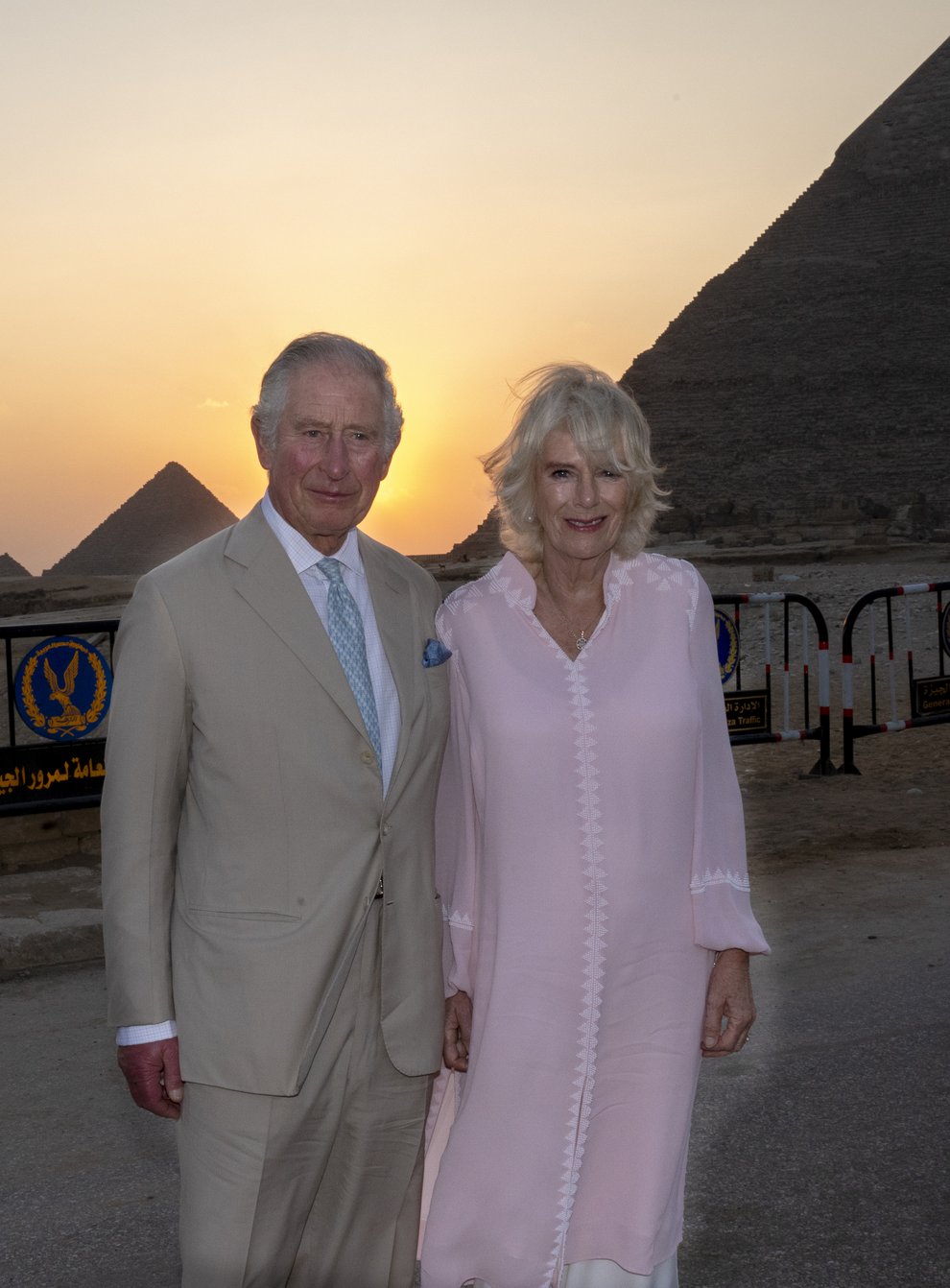 The Prince of Wales and The Duchess of Cornwall during a visit to the Great Pyramids of Giza (PA)