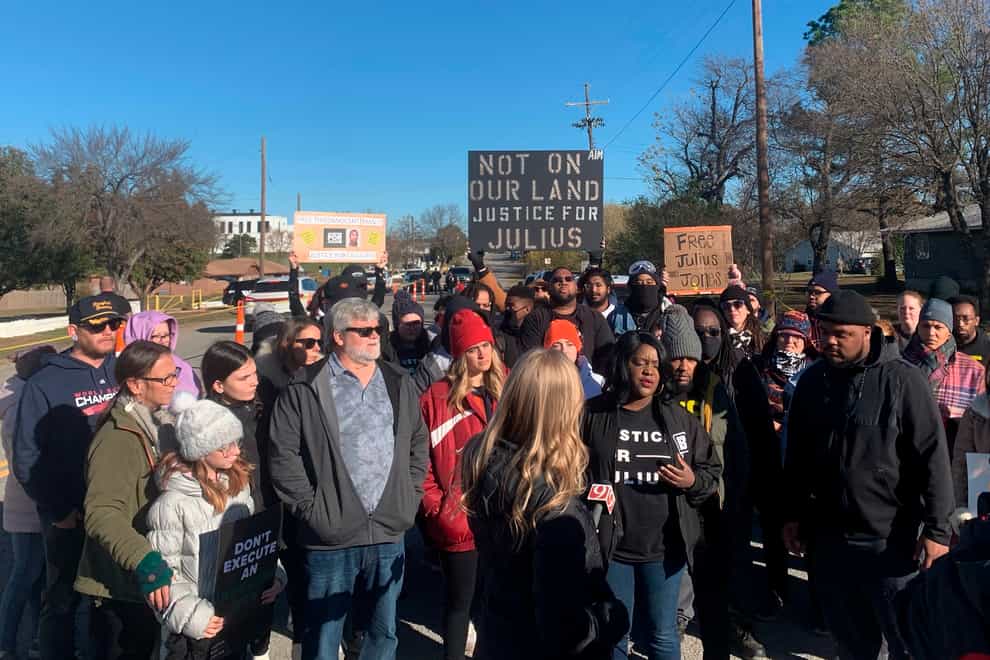 Supporters of Julius Jones rally outside Oklahoma State Penitentiary (Reese Gorman/The Norman Transcript via AP)