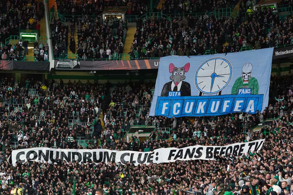 Celtic have been fined over a banner displayed during the Europa League match against Ferencvaros (PA)