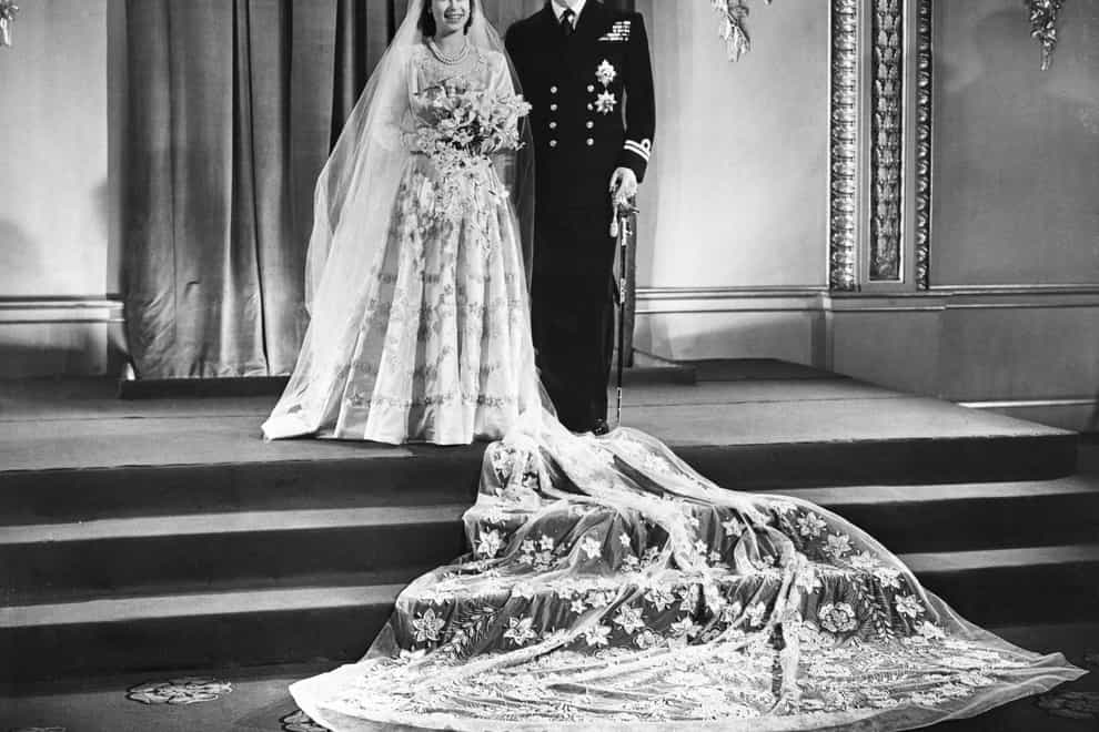 Princess Elizabeth and the Duke of Edinburgh at Buckingham Palace after their wedding ceremony (PA)