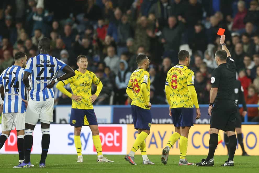 Jake Livermore was sent off at Huddersfield (Barrington Coombs/PA)