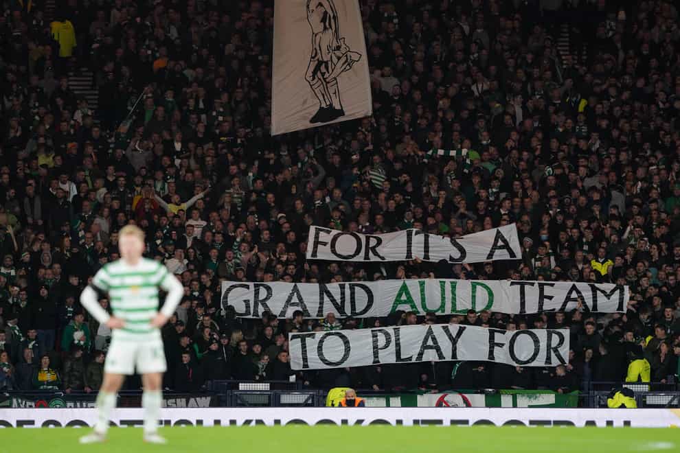 Celtic fans paid tribute to Bertie Auld at Hampden (Andrew Milligan/PA)