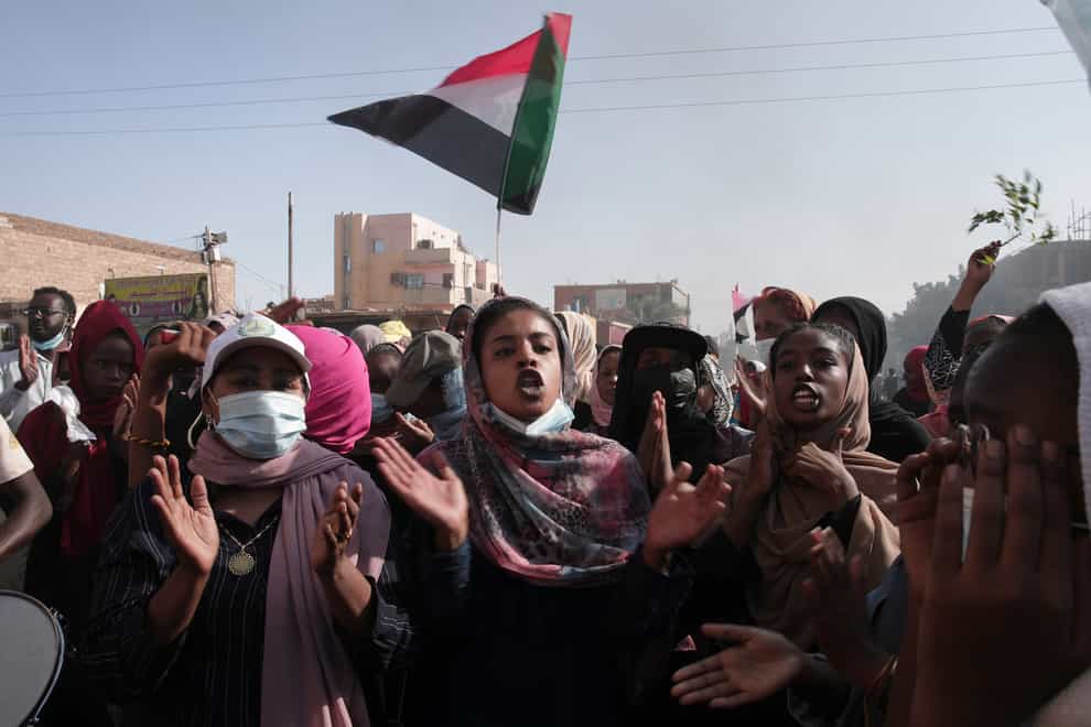 Sudanese people protest against the military coup in Khartoum (Marwan Ali/AP)