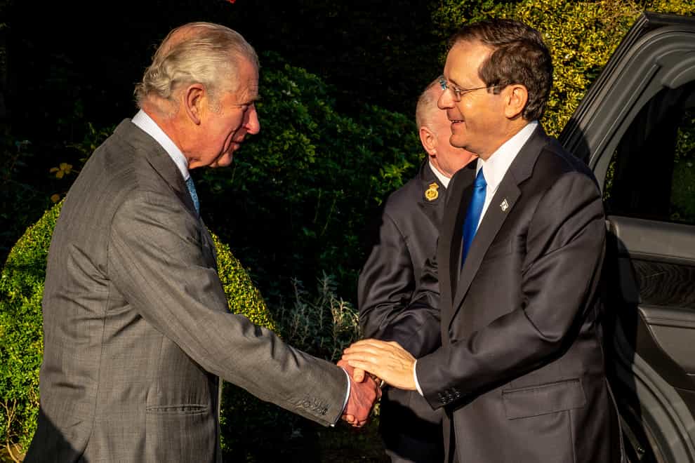 The Prince of Wales has met the President of Israel, Isaac Herzog, at Highgrove House in Gloucestershire (Ben Birchall/PA)