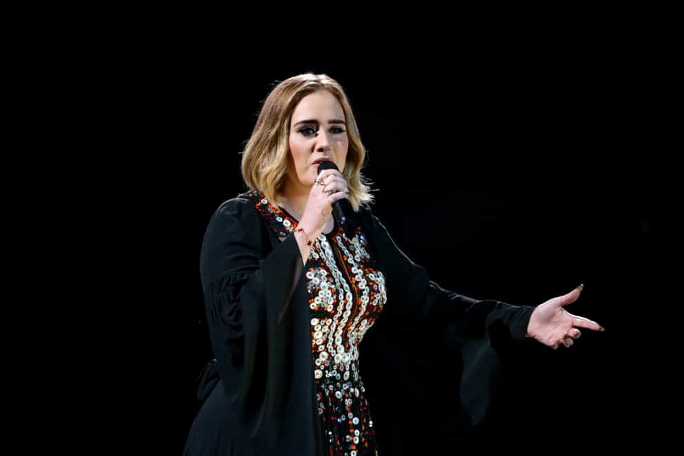 Adele performing live on the Pyramid Stage at the Glastonbury Festival, at Worthy Farm in Somerset.