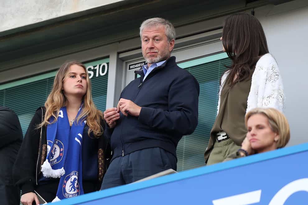Chelsea owner Roman Abramovich with his daughter Sofia Abramovich (left) in the stands (PA)