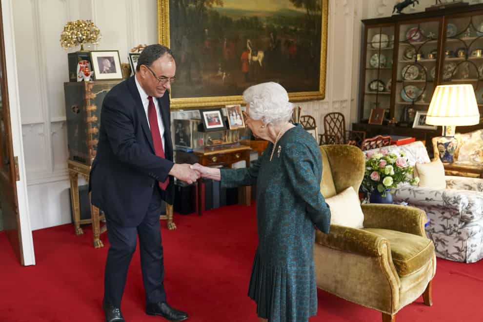 The Queen receives the Governor of the Bank of England Andrew Bailey during an audience in the Oak Room at Windsor Castle (Steve Parsons/PA)