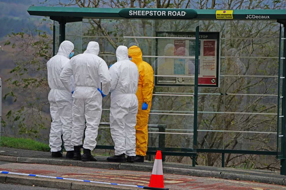 Forensic teams at the bus stop where Bobbi-Anne McLeod was last seen (Ben Birchall/PA)