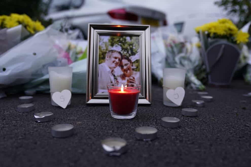 Tributes left to Stephen and Jennifer Chapple close to their home in Norton Fitzwarren (Andrew Matthews/PA)