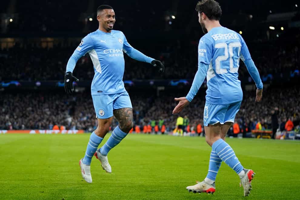 Gabriel Jesus, left, hailed Bernardo Silva, right, after they combined for the winner against Paris St Germain (Tim Goode/PA)