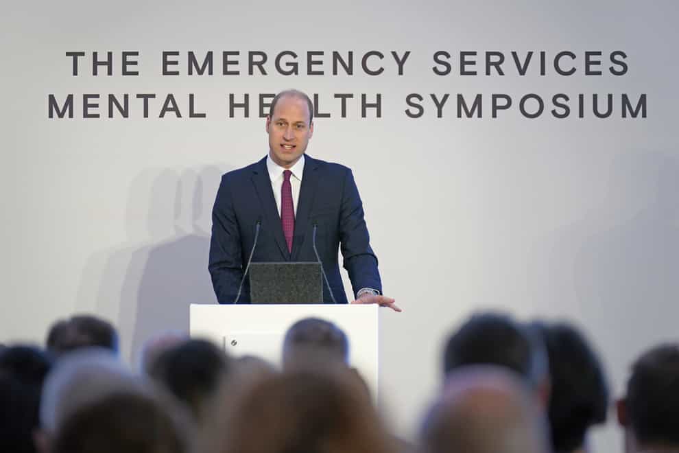 The Duke of Cambridge speaks at the Royal Foundation’s Emergency Services Mental Health Symposium in London (Andrew Matthews/PA)