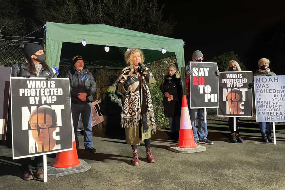 Fiona Donohoe addresses a rally in Belfast (Jonathan McCambridge/PA)