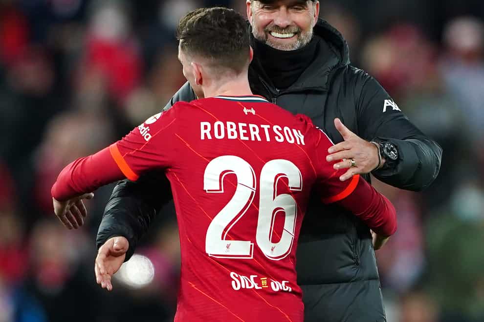 Liverpool’s Andy Robertson remains manager Jurgen Klopp’s first-choice left-back despite competition from Kostas Tsimikas (Peter Byrne/PA)