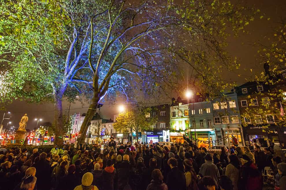A previous Islington menorah lighting showing how many people usually attend the event (Chabad Islington/PA)