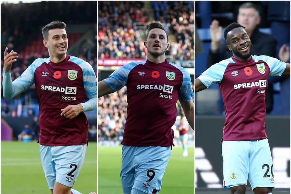 Matt Lowton, Chris Wood and Maxwell Cornet, l-r, can spearhead a quick response for snowed-off Burnley (Nigel French/PA)