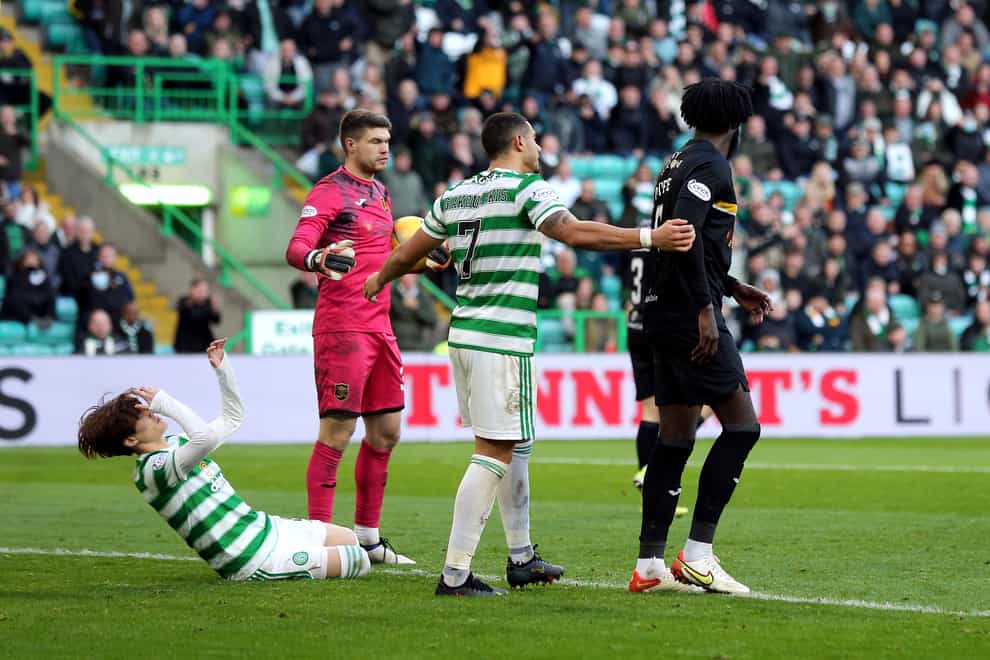 Ayo Obileye was sent off at Celtic Park (Robert Perry/PA)