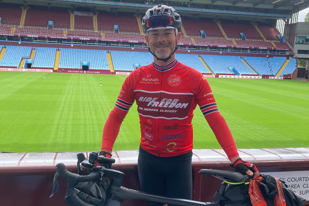 Cyclist Gordon Miller is to ride between five Midlands football clubs to raise awareness of the issue of modern slavery (Gordon Miller/PA)