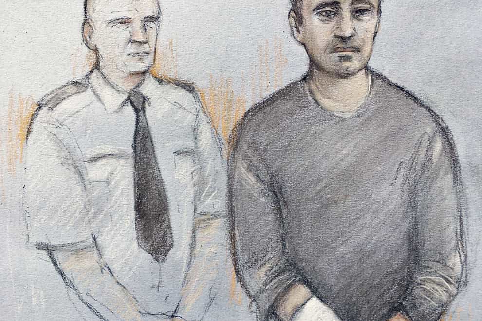 Sketch of Thomas Schreiber as seen from a video-link from Winchester Crown Court (Elizabeth Cook/PA)