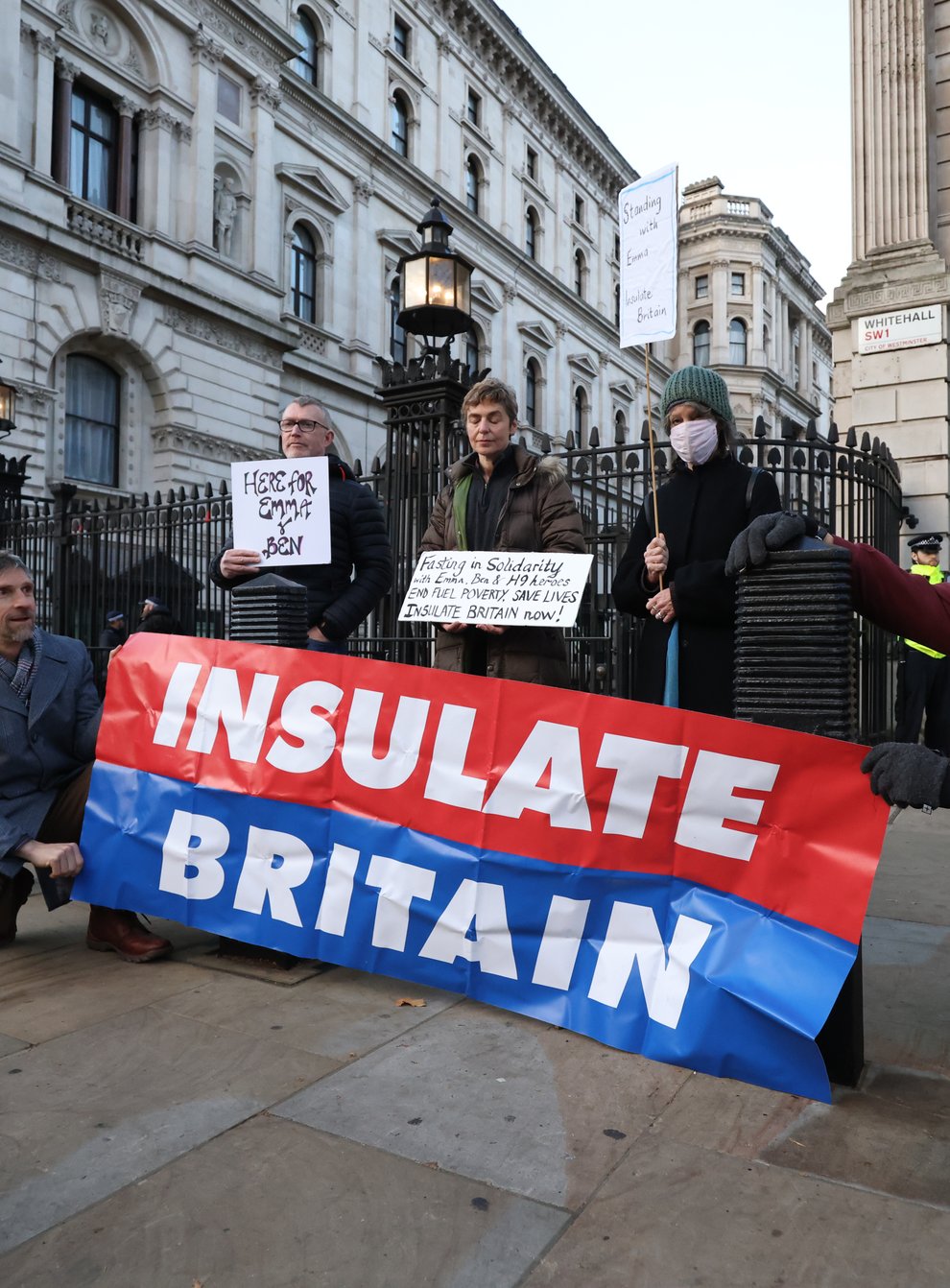 Supporters of Insulate Britain stage a 24-hour fast outside Downing Street in a call for action on fuel poverty (James Manning/PA)