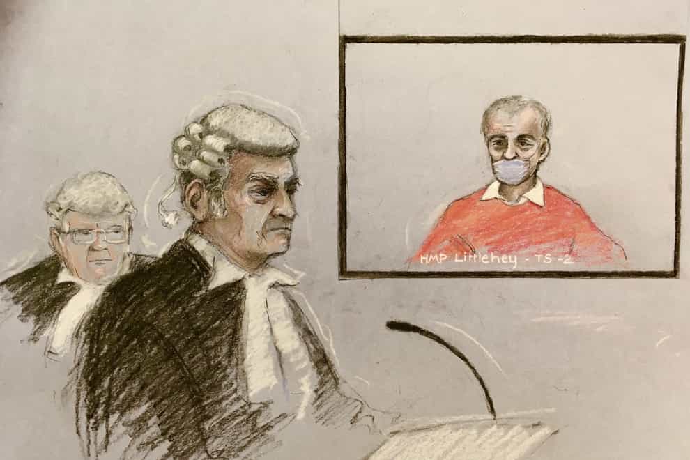 A court artist sketch by Elizabeth Cook of Barry Bennell appearing via video link before Michael Kent QC at the High Court in London (PA)