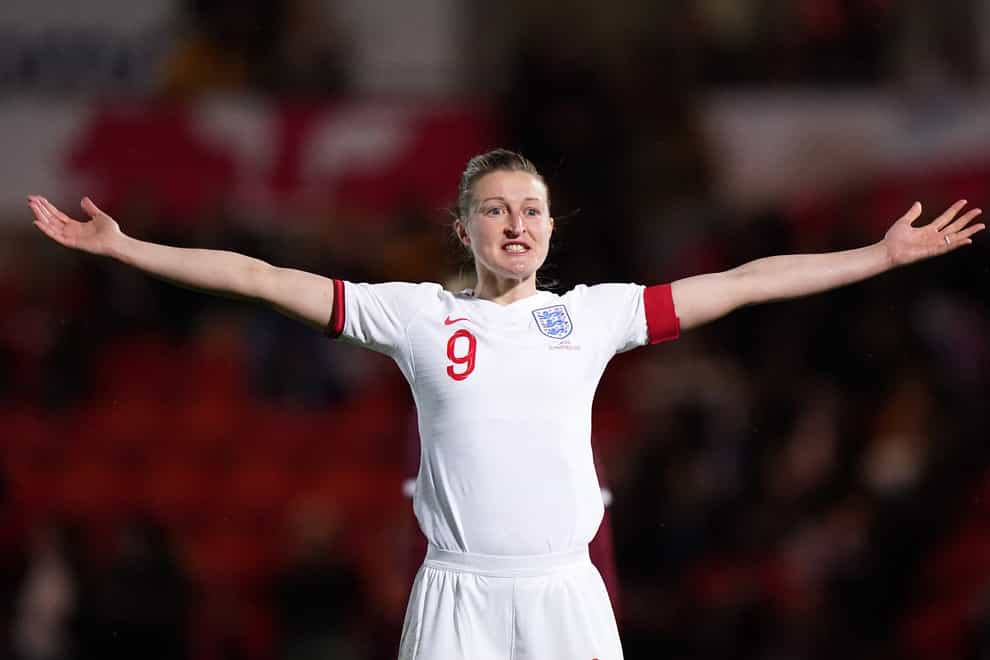 England’s Ellen White celebrates scoring her 48th international goal (Tim Goode/PA)