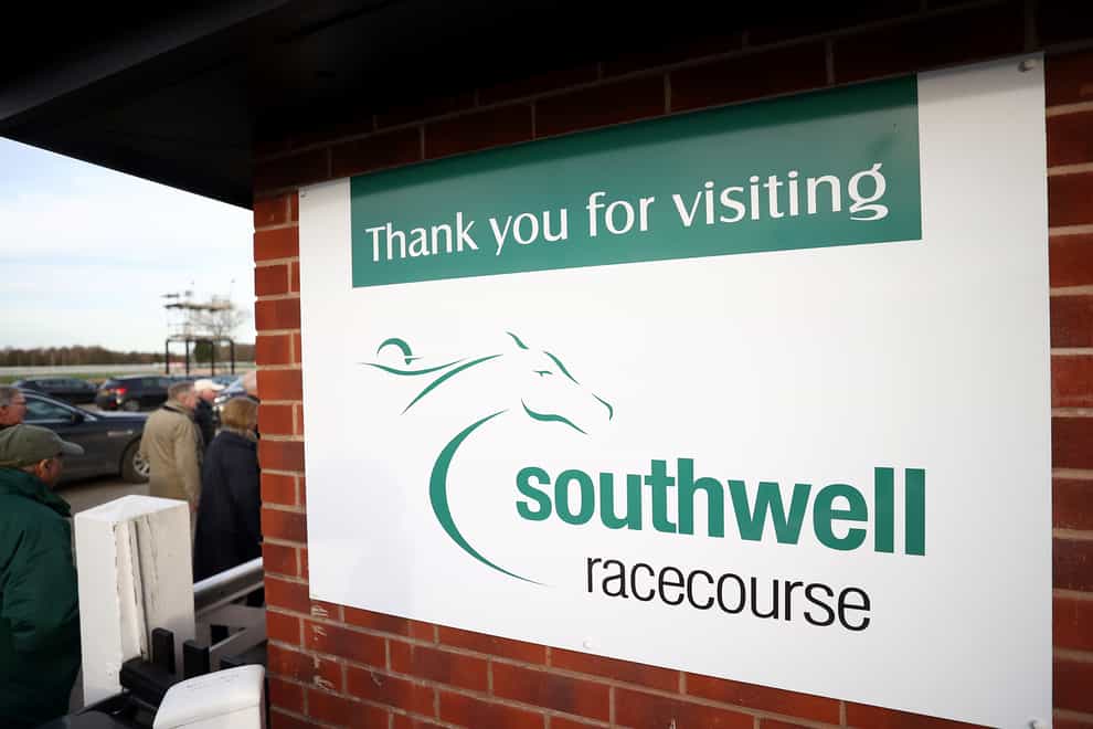 A general view of a ‘Thank you for visiting Southwell racecourse’ sign at Southwell Racecourse.