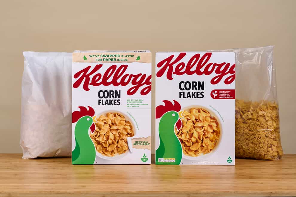 Kellogg’s is trialling a paper liner for its Corn Flakes cereal boxes (Kellogg/PA)