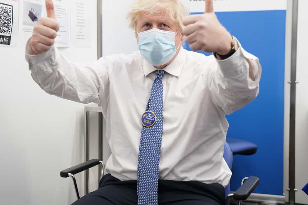 Prime Minister Boris Johnson receives his booster jab of the coronavirus vaccine at St Thomas’ Hospital in London (Paul Edwards/PA)