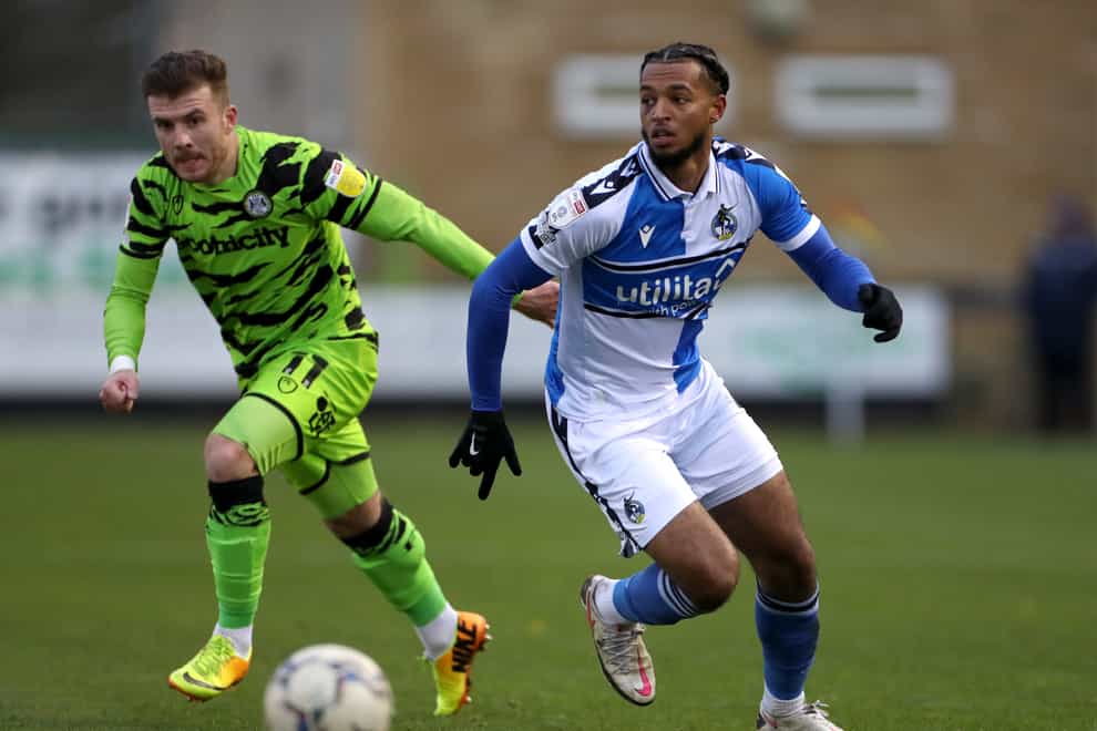 Josh Grant, right, suffered a hamstring injury at Forest Green (Bradley Collyer/PA)