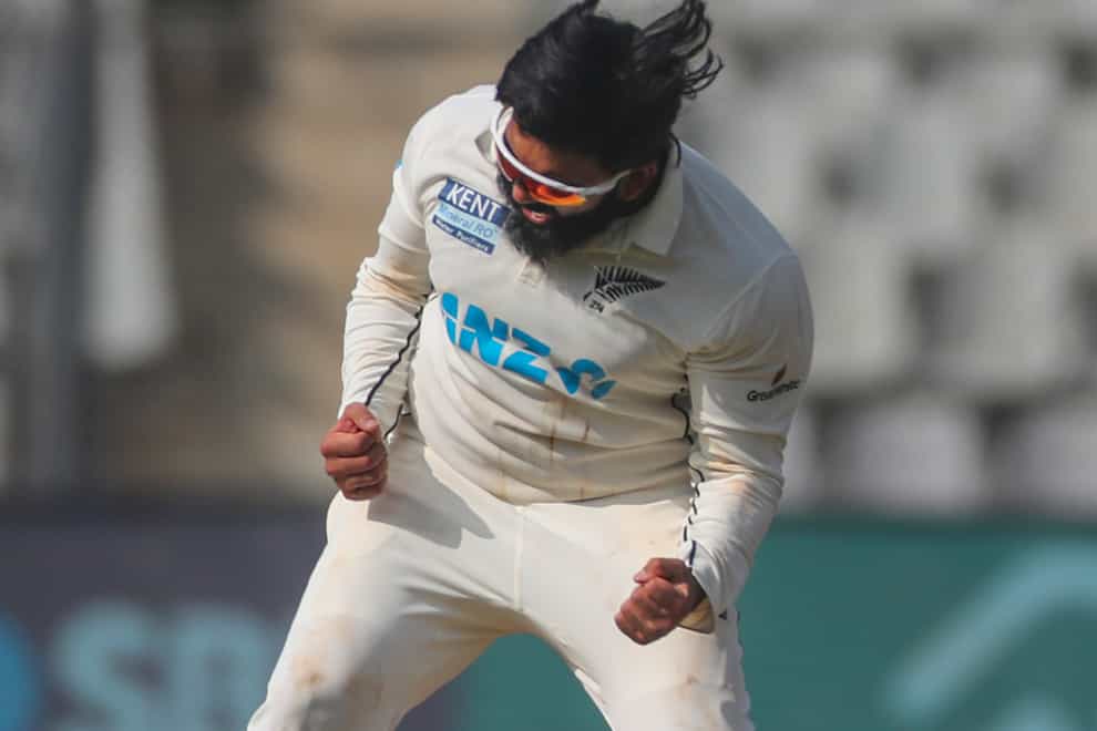 New Zealand’s Ajaz Patel finished with 14 wickets in the match (Rafiq Maqbool/AP).