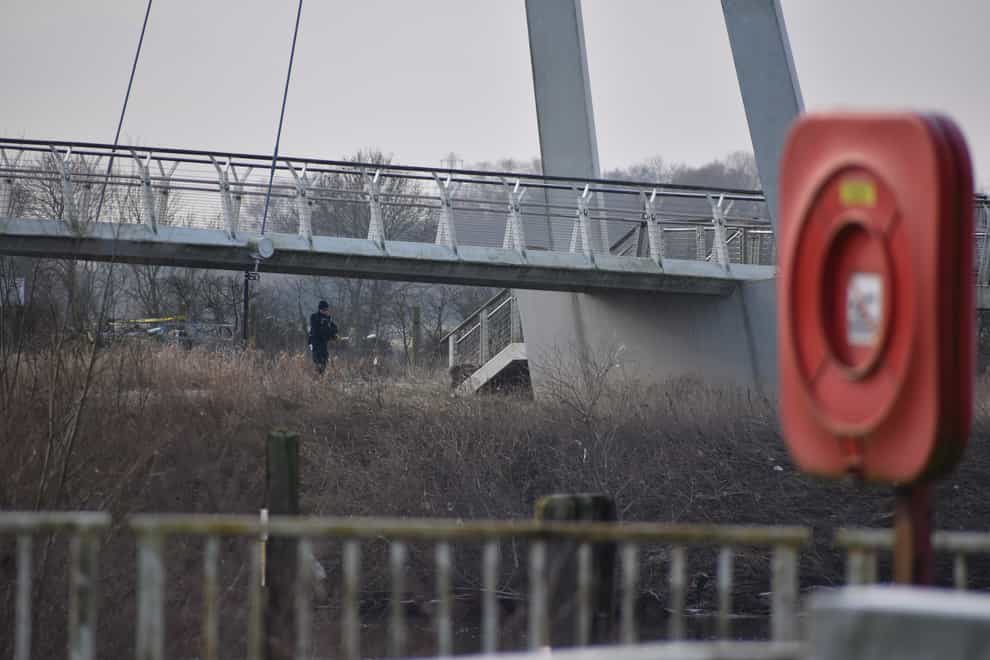 The scene near the Diglis footbridge, where Christina Rowe’s body was recovered from the River Severn (Matthew Cooper/PA)