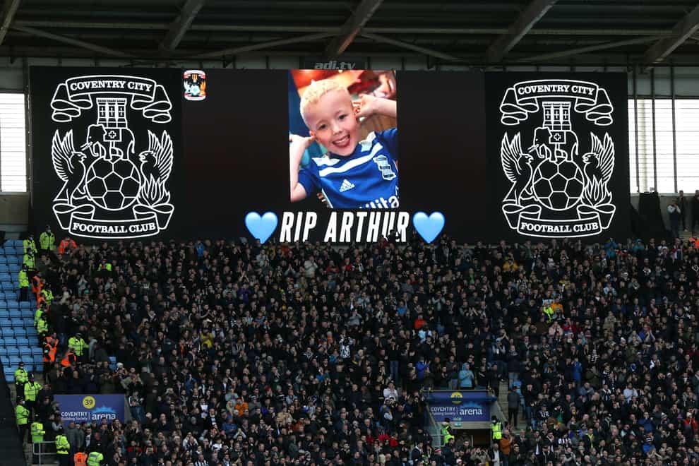 Tributes were paid to Birmingham fan Arthur Labinjo-Hughes before the Sky Bet Championship match at the Coventry Building Society Arena, Coventry (Barrington Coombs/PA)
