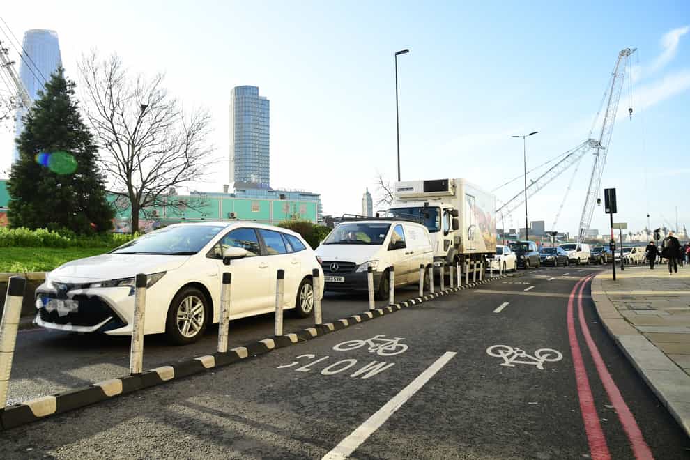 An increase in cycle lanes during the coronavirus pandemic contributed to London becoming the world’s most congested city, according to new analysis (Ian West/PA)