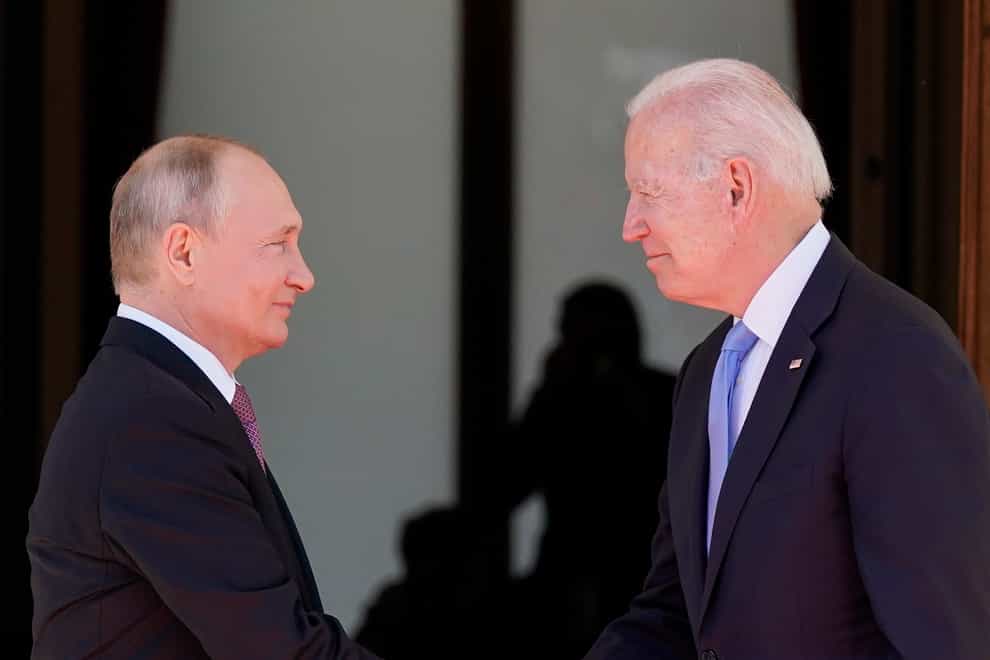 US president Joe Biden and Russian president Vladimir Putin at a meeting in Switzerland in June (Patrick Semansky/AP)