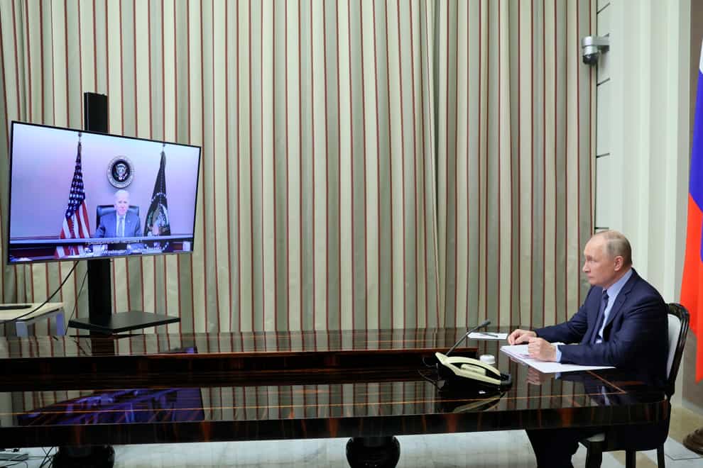 Russian President Vladimir Putin during his talks with US President Joe Biden (Mikhail Metzel, Sputnik, Kremlin Pool Photo via AP)