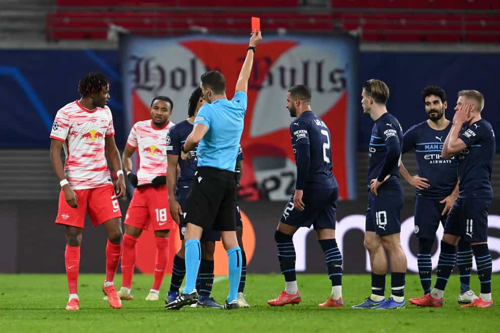 Kyle Walker was sent off as Manchester City were beaten at Leipzig (DPA via PA Wire)