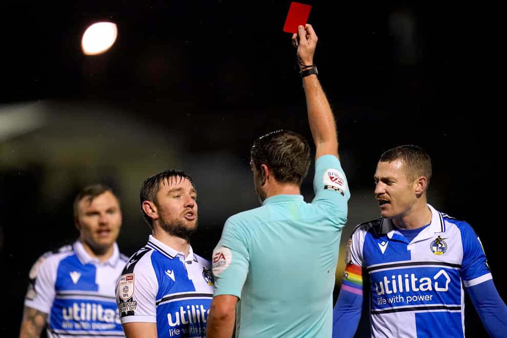 Bristol Rovers’ Sam Finley was shown a red card on Tuesday (Nick Potts/PA)