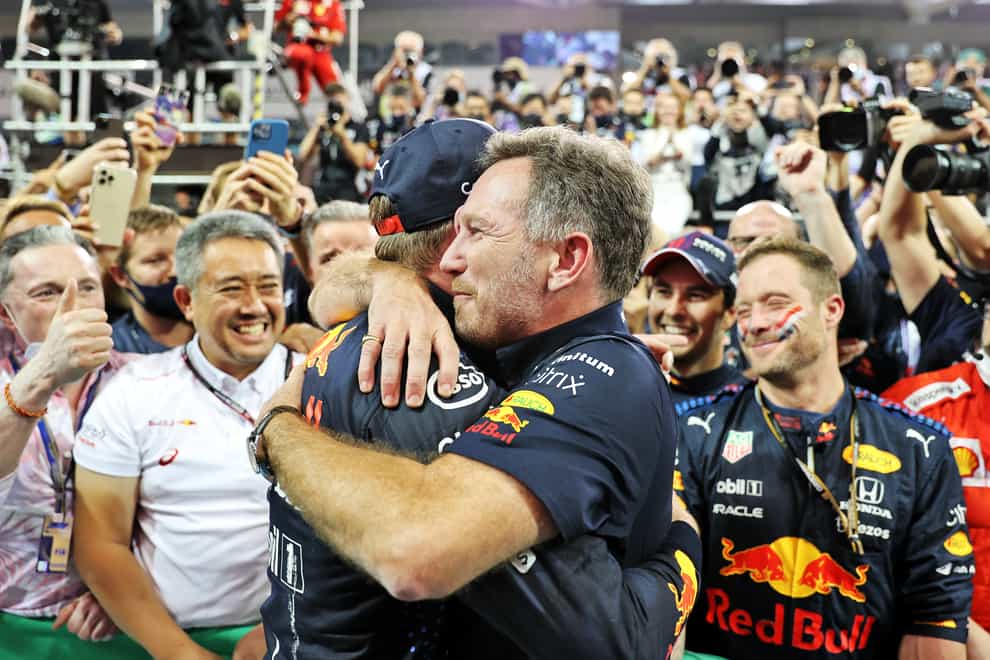Christian Horner celebrates after Max Verstappen’s victory (PA Wire)