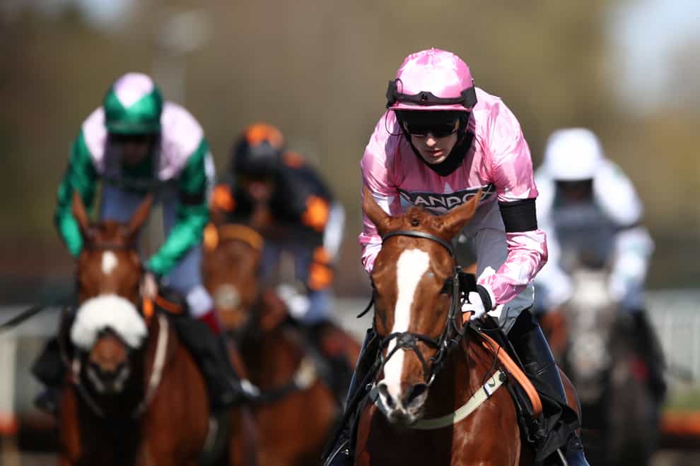For Pleasure (pink) in action at Aintree (Tim Goode/PA)