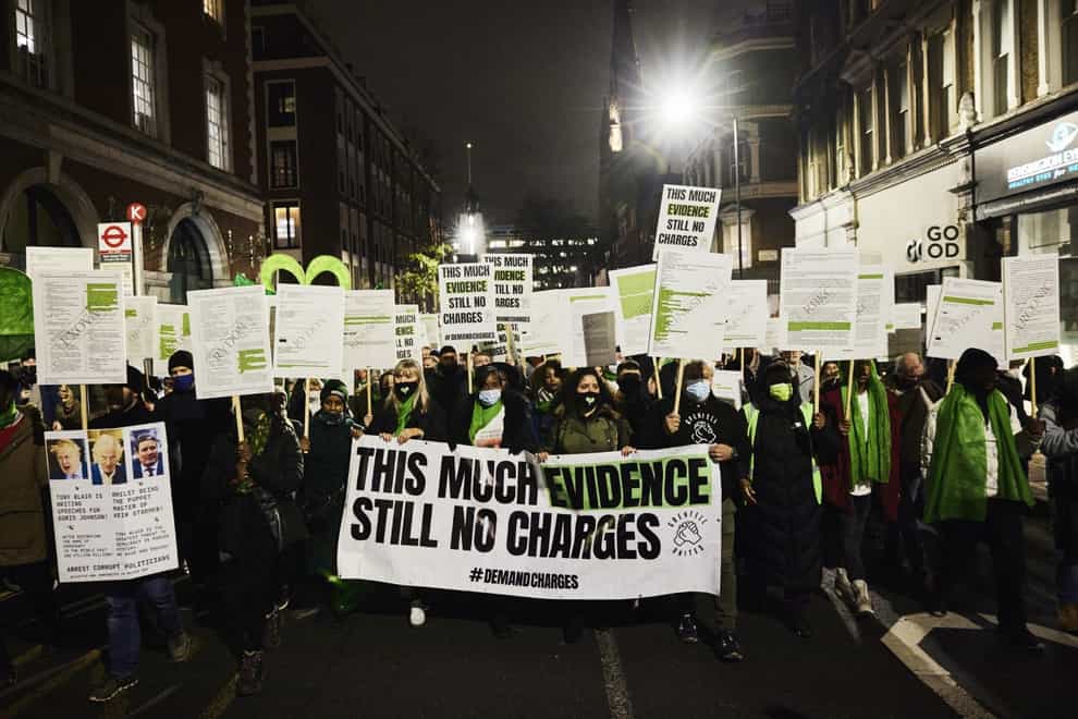Bereaved and survivors walk in silence on the four-and-a-half year anniversary of the Grenfell Tower fire (Grenfell United/PA)
