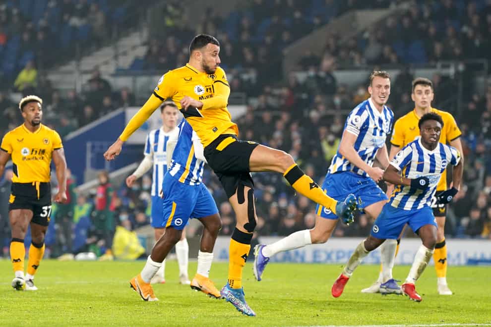 Romain Saiss scored the only goal as Wolves won at Brighton (Gareth Fuller/PA)